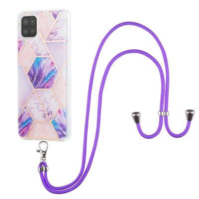 China Anti-drop Marble Tpu Phone Case With Lanyard For Samsung Galaxy A12 Shockproof Back Cover With Strap for sale