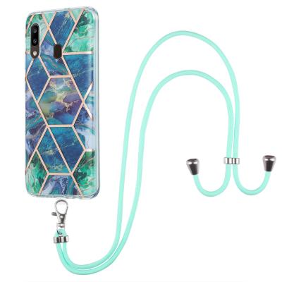 China Anti-drop Marble Tpu Phone Case With Lanyard For Samsung Galaxy A20/A30 Shockproof Back Cover With Strap for sale