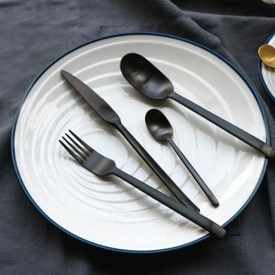 China Sustainable 4 Piece Retro Vintage Silver Gold Mounted Black Matte Gold Fork Spoon Knife Stainless Steel Cutlery Set for sale