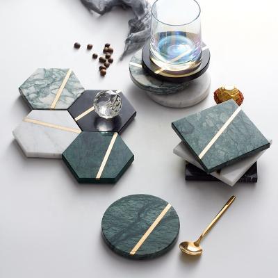 China Viable Natural European and American Marble Cup Mat Square and Round White Marble Coaster for sale