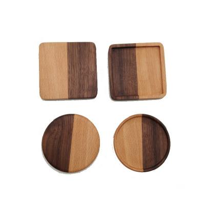 China Sustainable Cushion Two Color Solid Wood Coasters Anti-hot Quilting Wooden Coffee Tea Coaster for sale