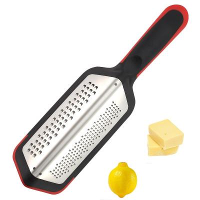 China Stocked 2 in 1 multifunctional stainless steel lemon zester cheese grater with soft rubber handle for sale