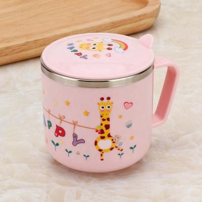 China Wholesale Sustainable Blue Pink Cute Cartoon Green 270ml Kids Drinking Cups Stainless Steel With Lid for sale