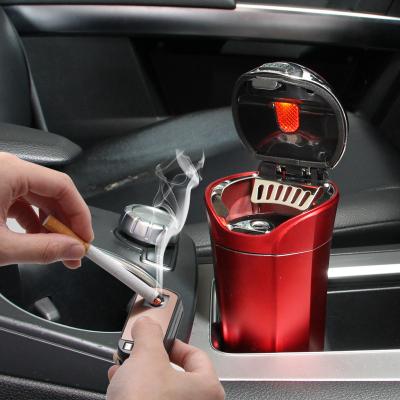 China ABS+stainless solar power car portable smokeless ashtray USB charging custom logo metal steel interior with lighter for sale