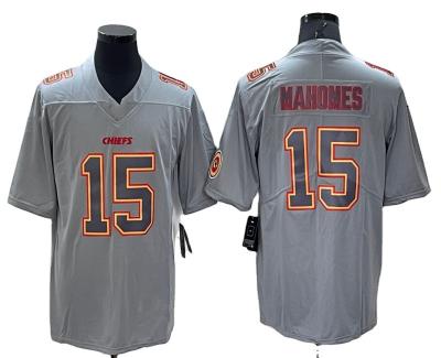 China Mens American Football Jersey #15 Patrick Mahomes Gray Atmosphere Fashion Game Jersey Football Wear Antibacterial for sale