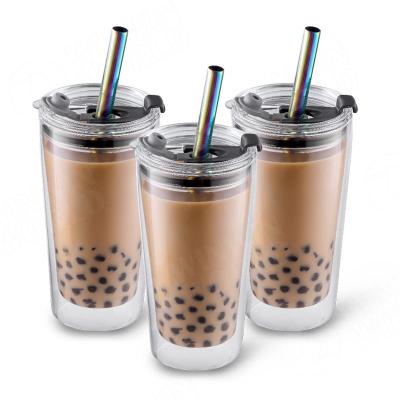 China Amazon Success CLASSIC Reusable Summer Bubble Glass Smoothies Cold Drinking Wide Mouth Boba Iced Coffee Tumbler Cups With Lid for sale