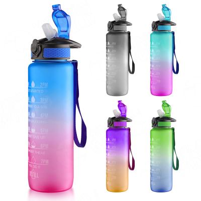 China 32oz Fitness Sports GYM Water Bottle Viable Plastic With Marker And Straw Large Wide Mouth Outdoor Durable Leak-proof Weather BPA Free for sale