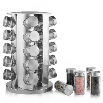 China Stocked Spinning Spice Rack Set Polished Stainless Steel Spice Container Food Grade Spinning Spice Jar With Plastic Strainer Cap In Bulk for sale