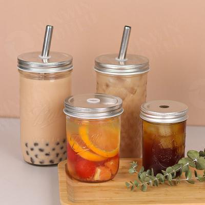 China Viable Reusable Wide Mouth 24oz boba tea jar16oz Bubble Tea Glass Mason Jar With 12mm Straw Tumbler Insulated Travel Mug for sale