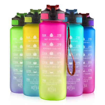 China Custom Logo Gym And Outdoor Sport Motivational Water Bottle 1.3l BPA Viable Transparent Plastic Free Marker Water Bottle With Straw for sale