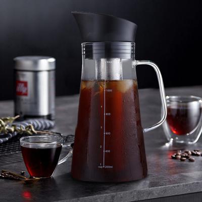 China Airtight LID 1.2L Cold Brew Iced Coffee Maker and Tea Maker with Infuser and Lid, Borosilicate Glass Pitcher with Removable Filter for sale