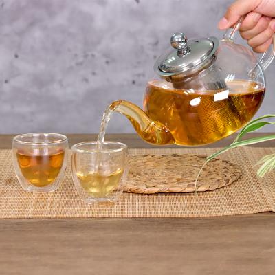 China Sustainable High Borosilicate Glass Teapot With Infuser And Parmur Insulated Glass Cups for sale