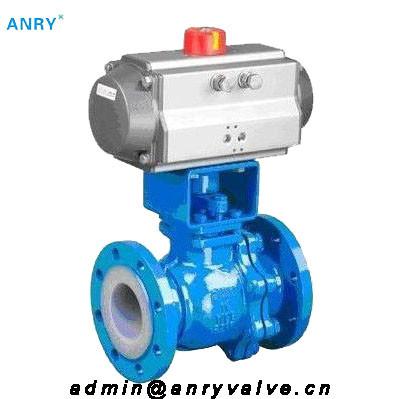 China PTFE Lined Seats Floating Ball Valve Pneumatic Teflon - Lined Casted Steel Body for sale