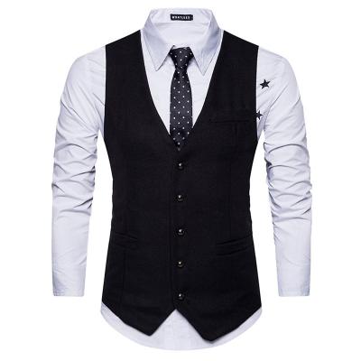 China Breathable 2023 Wholesale Polyester Formal Suit V-neck Tuxedo Veste Luxury Checkered Woven Black Waistcoat Vest For Men for sale