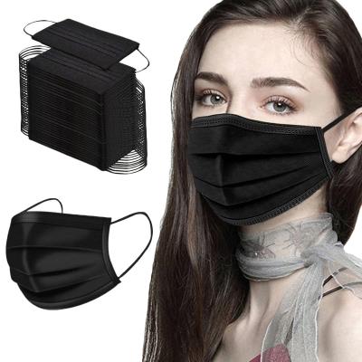 China 3 Ply Breathable Filter Protectors Breathable Nonwoven Disposable Black Face Masks With Elastic Earloops for sale