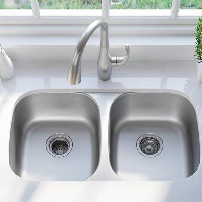 China Without Faucet OEM ODM 18Ga Stainless Steel Double Bowl 304 Undermount Easy Clean Rectangular Kitchen Sink for sale