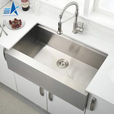 China Without Faucet OEM ODM 16Ga 18Ga Rectangular Front Farm Single Bowl Kitchen Sink 304 Apron for sale