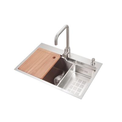 China With faucet kitchen sink 7545 all sink faucet single bowl 304 stainless steel basket strainer soap dispenser ringsing cutting board for sale