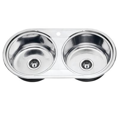 China Without faucet style topmount CE stainless steel CE stainless steel round kitchen sink multifunctional round kitchen sink home hotel restaurant large double European size for sale