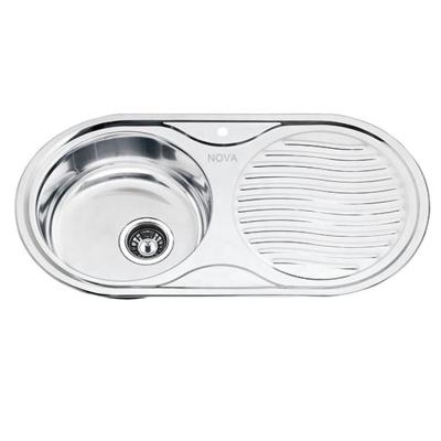 China Without Faucet China Zhongshan Manufactures 84 Cm Non Rust Polished Stainless Steel Round Single Bowl Kitchen Sink With Round Drain Panel for sale