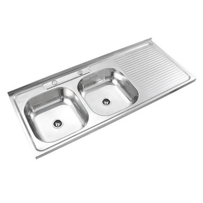 China With faucet configuration on 120cm x 50cm two STRAIGHT stainless steel kitchen sink sobreponer lavaplatos de cocina 0.6mm bowl drain for sale