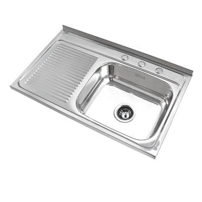 China South American Common Faucet Height 8050 0.6mm Rise Rimless Polished Stainless Steel Single Bowl Lay On Kitchen Sink With Drain Panel for sale