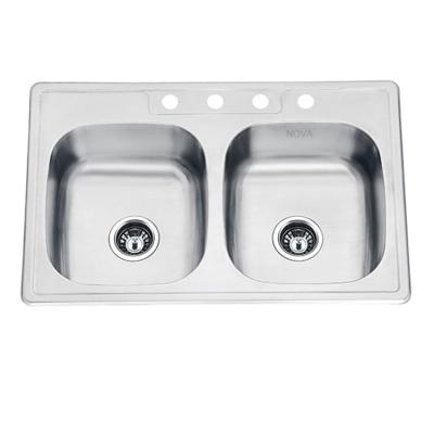 China Without faucet 5050 basin pressed double bowl 3322 topmount 20 hot sale 1.0mm 0.8mm gauge 24 gauge 304 stainless steel kitchen sink for sale