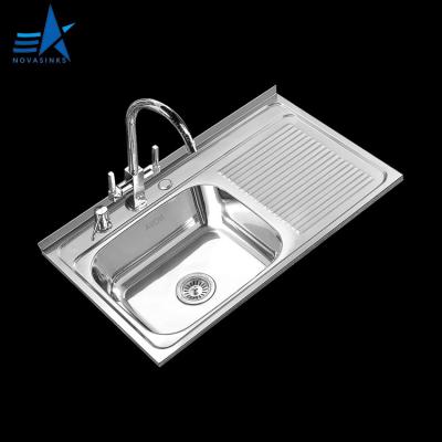 China With Faucet OEM ODM Swept Over Stainless Steel Counter Drain Panel Pattern On Modern Kitchen Sinks for sale