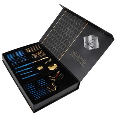 China Viable Hot Sale Black Gold Knife, Fork And Spoon Portuguese Tableware 24 Pieces Set Noble Gift Box for sale