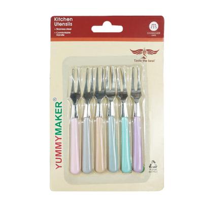 China 6 Piece YMK 6PS Sustainable FRUIT FORK with PLASTIC HANDLE Mirror Polished, Dishwasher Safe, Service for 6 for sale