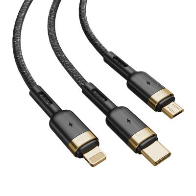 China High Quality Mobile Phone ROCK G18 Quick Charge 3 In 1 Type-C Cable 1.2M Charge And Sync Multifunctional Mic Cable For iPhone for sale