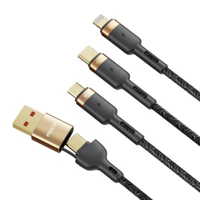 China Mobile Phone ROCK G18 Multi-Function Cable Quick Charge 3 In Type-C Micro Cable 120CM Charge 2 And Sync Universal Cable for sale