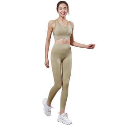 China 2022 Summer Breathable Color Training Fitness Women High Quality Nylon Print Activewear Plus Size Yoga Seamless Set for sale