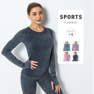 China Best Price New Long Sleeve Sports Breathable Gym Yoga Fitness Top Wear Printed T-Shirt for sale