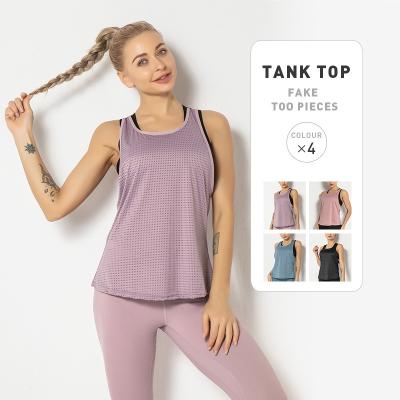 China Women's Running Breathable Two Piece Yoga Tank Top Gym Wear Bare Back Exercise Beach Tops With Built In Bra for sale