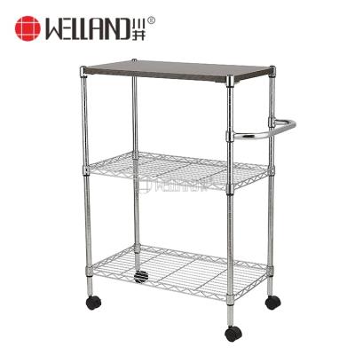 China Wholesale High Quality Home Furniture 3 Tiers Chrome Kitchen Cart Solid Wood Steel Rack With MDF Board for sale