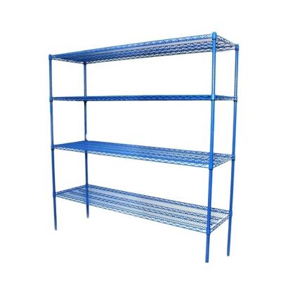 China Stocked Zinc Powder Coated 4 Tier Blue Adjustable Shelf , NSF Approval for sale