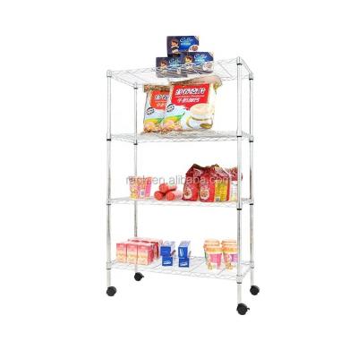 China Carbon Steel 4 Tiers Deli Display Shelf With Wheels for sale