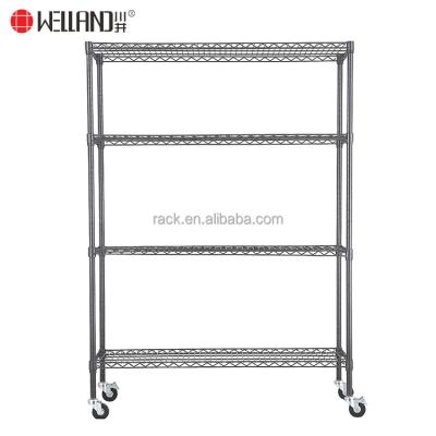 China Sturdy Heavy Duty Corrosion Protection Rolling Commercial 4 Tiers NSF 500lbs Steel Display Stand Rack for sale