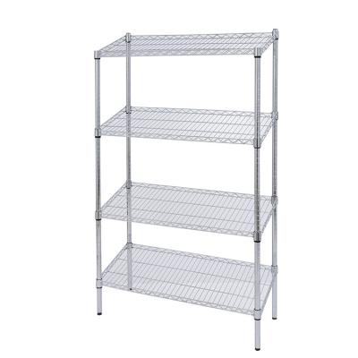 China Single Sided 4 Tier Supermarket Shelf Fruit Vegetable Display Rack Chrome Slanted Shopping Shelf for sale