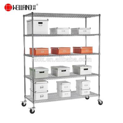 China Hot Sale Chrome Wire Stocked Commercial Shelving,Shelf Factory Metal Wheel Rack for sale