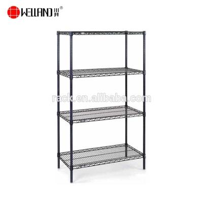 China High Quality Stocked 4 Tier 350kg NSF Heavy Duty Shelving Unit, Black Epoxy Coated Wire Shelving for sale