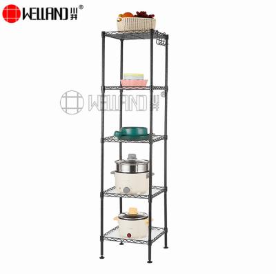 China New Product Easy 5 Tier Sustainable China Manufacturer Wire Shelf Metal Kitchen Square Rack for sale