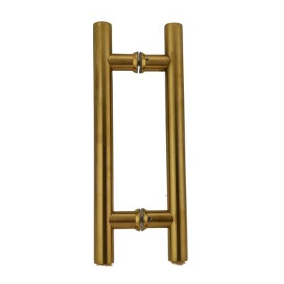 China Metal Door H Style UK Wooden Color Glass Metal Door Glold Round Pipe Pull Handle for sale