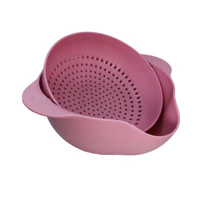 China Double Wheat Straw Drain Basin Kitchen Sink Washing Fruit Basket Fruit Bowl Fruit Bowl Viable Drain Basket for sale