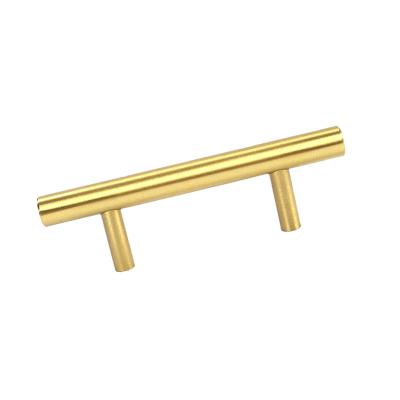 China Modern Satin Gold Tubular Drawer Pull Furniture Hardware Bedroom Cabinet Handles T Bar Furniture Handle for sale