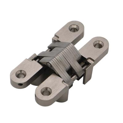 China Modern Satin Nickel Mute Zinc Alloy Cross Concealed Hinge Size 19X95Mm For Wooden Door for sale