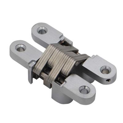 China 19X95Mm Modern Satin Chrome Zinc Alloy Industrial Hidden Hinges For 40Mm Thick Heavy Doors for sale