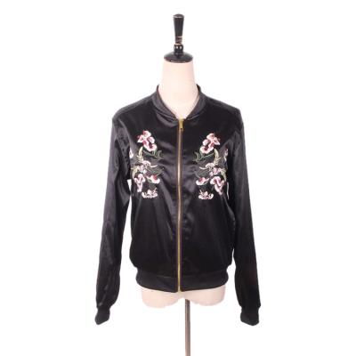 China Breathable Chinese Style Polyester Embroidery Street Wear Women Bomber Black 100% Chinese Style Jacket for sale