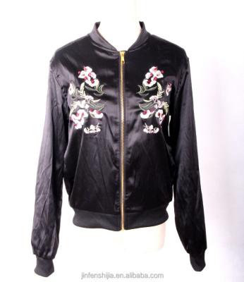 China Flowers Embroidery Spring Breathable Custom Satin Embroidered Bomber Jacket for sale